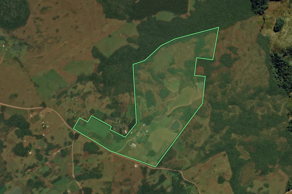 Imagem de satélite do imóvel rural em Caxias do Sul (RS), com o contorno declarado no CAR desenhado por cima.