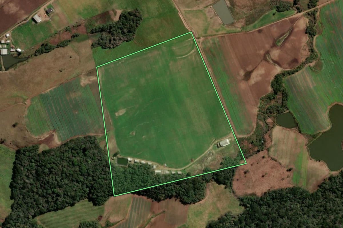 Imagem de satélite do imóvel rural em Caxias do Sul (RS), com o contorno declarado no CAR desenhado por cima.