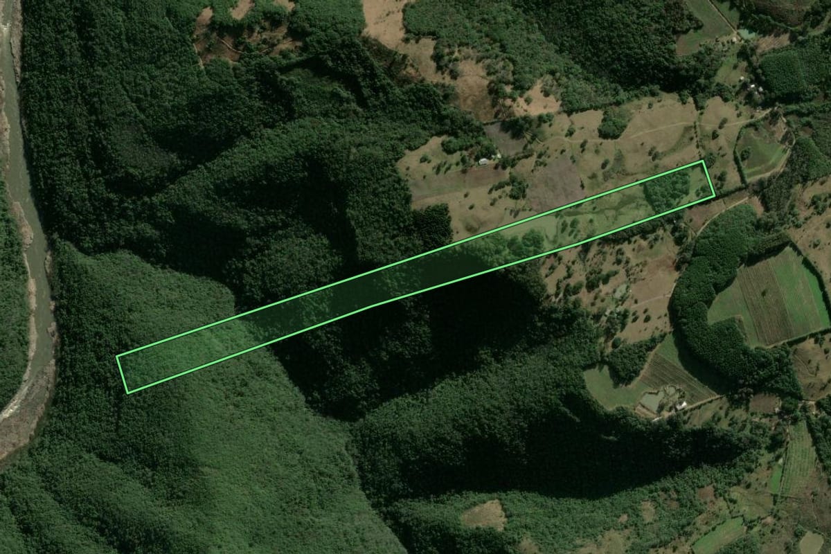 Imagem de satélite do imóvel rural em Caxias do Sul (RS), com o contorno declarado no CAR desenhado por cima.