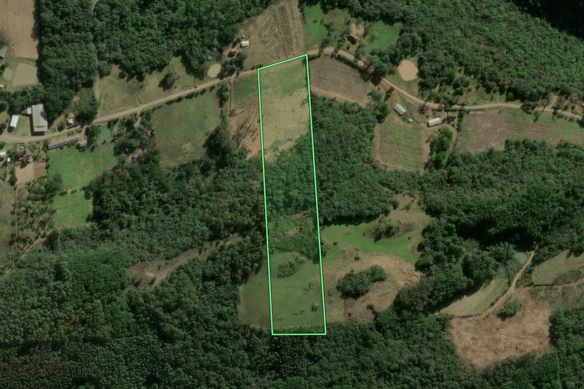 Imagem de satélite do imóvel rural em Caxias do Sul (RS), com o contorno declarado no CAR desenhado por cima.