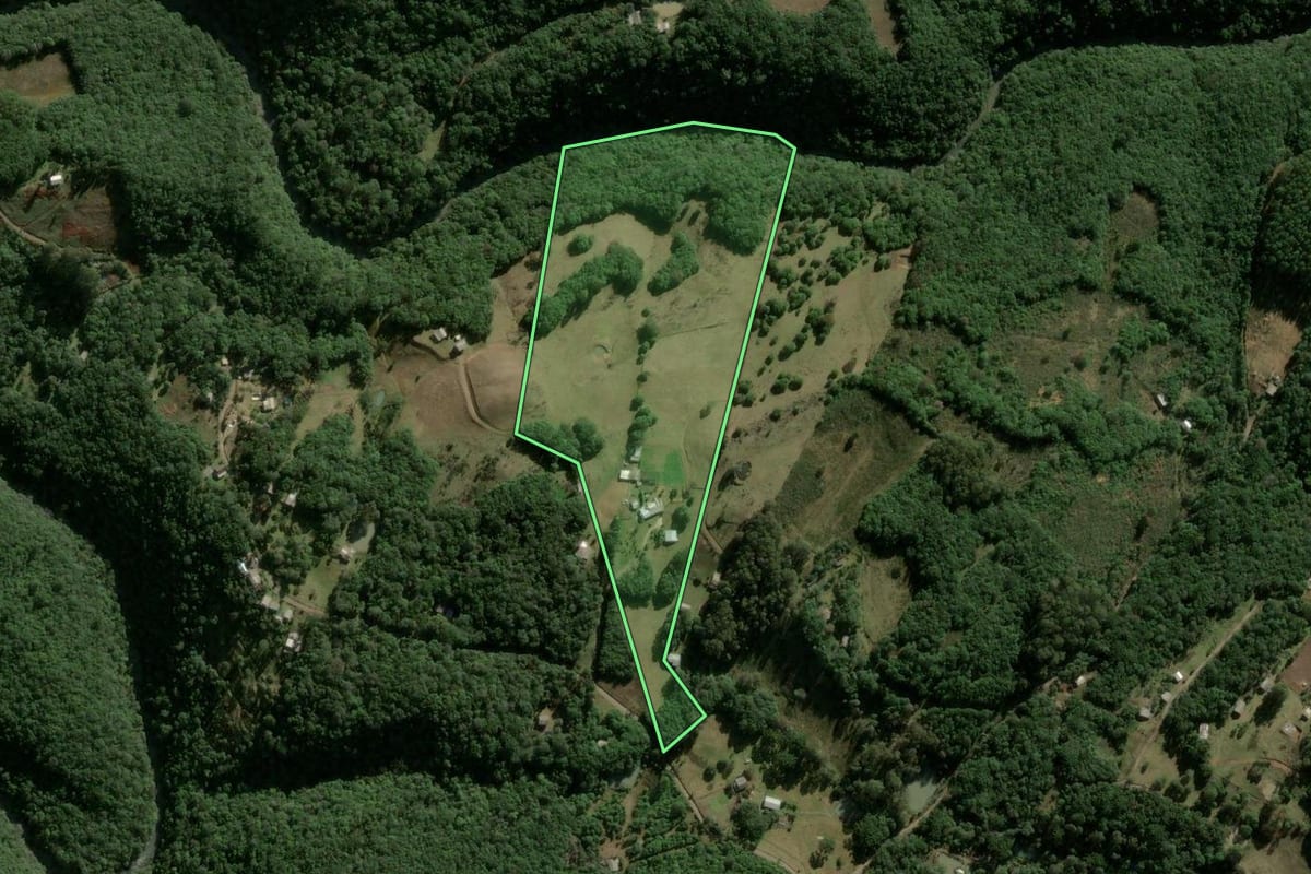 Imagem de satélite do imóvel rural em Caxias do Sul (RS), com o contorno declarado no CAR desenhado por cima.