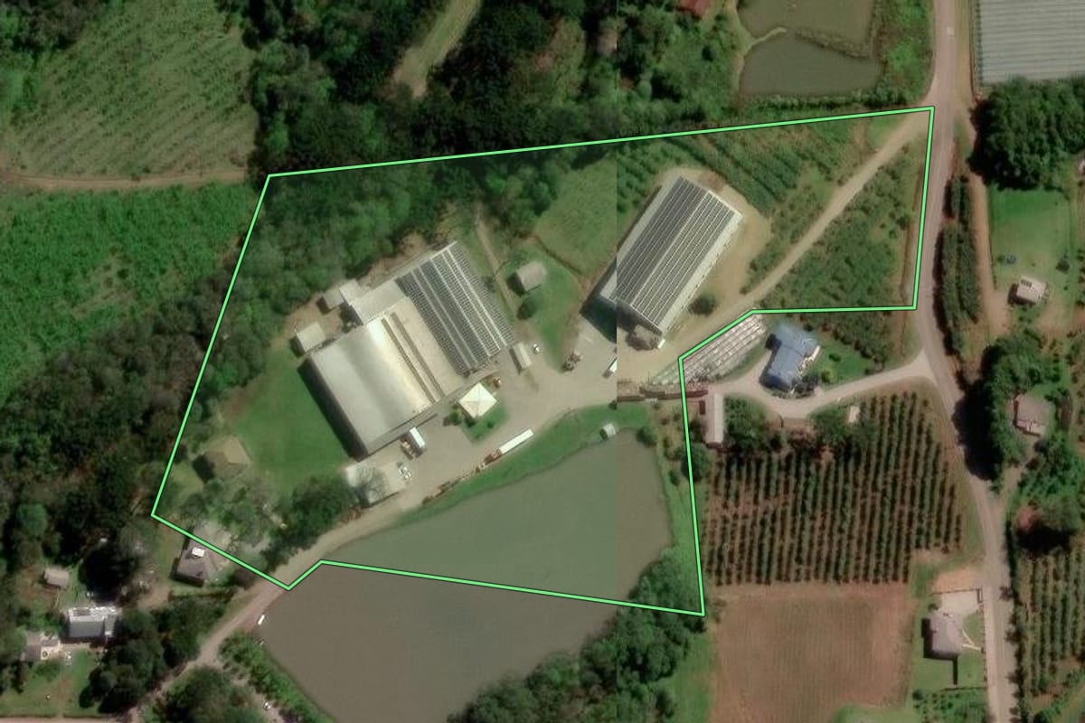 Imagem de satélite do imóvel rural em Caxias do Sul (RS), com o contorno declarado no CAR desenhado por cima.