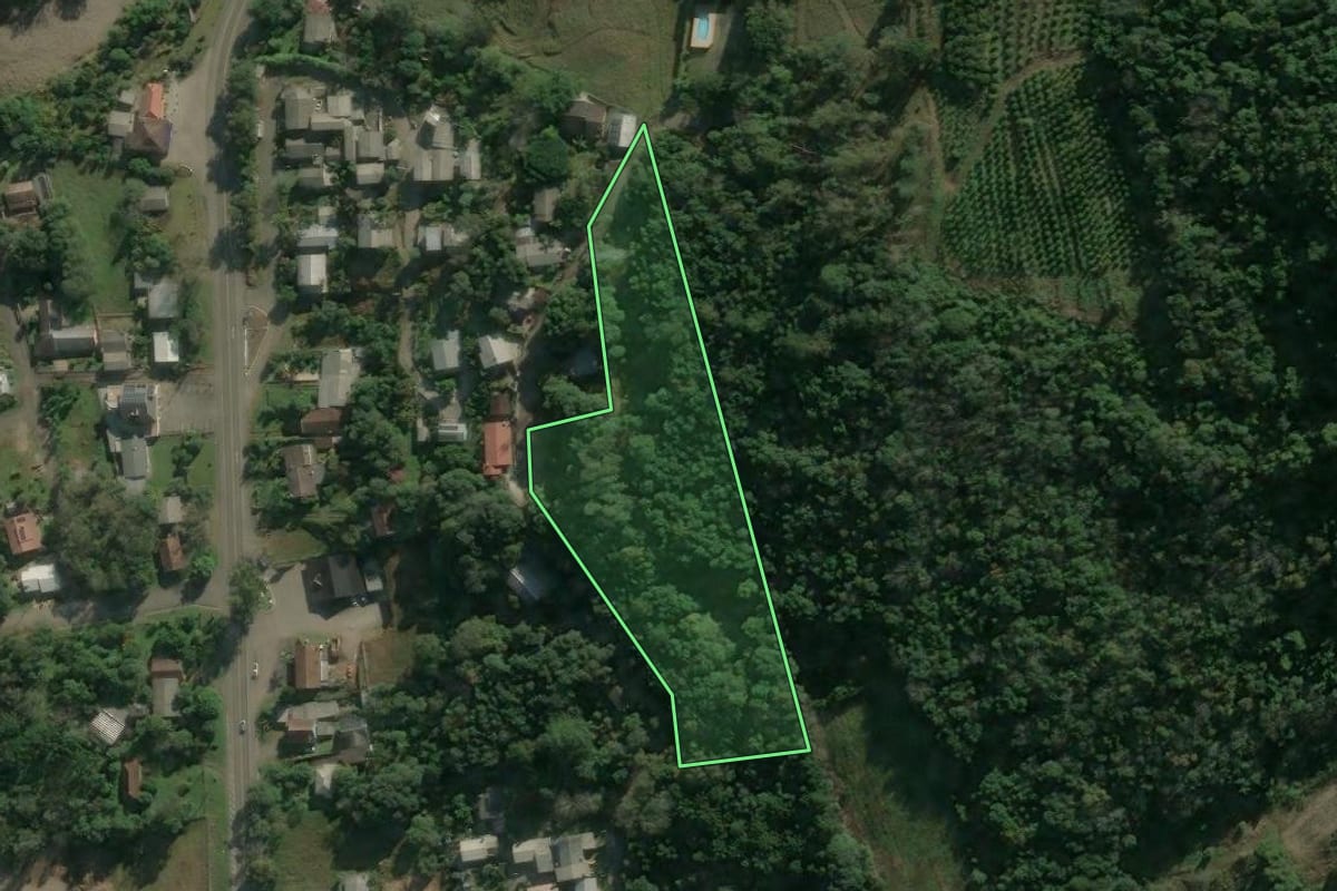 Imagem de satélite do imóvel rural em Caxias do Sul (RS), com o contorno declarado no CAR desenhado por cima.