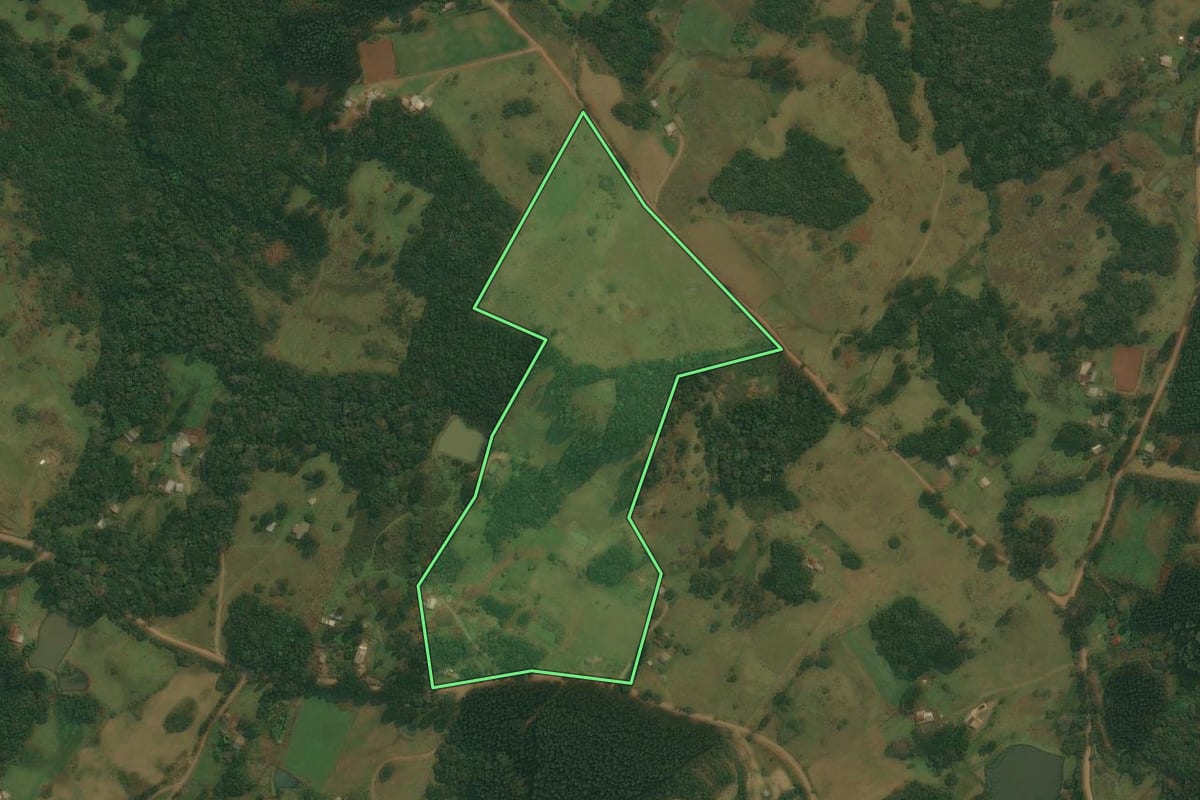 Imagem de satélite do imóvel rural em Caxias do Sul (RS), com o contorno declarado no CAR desenhado por cima.