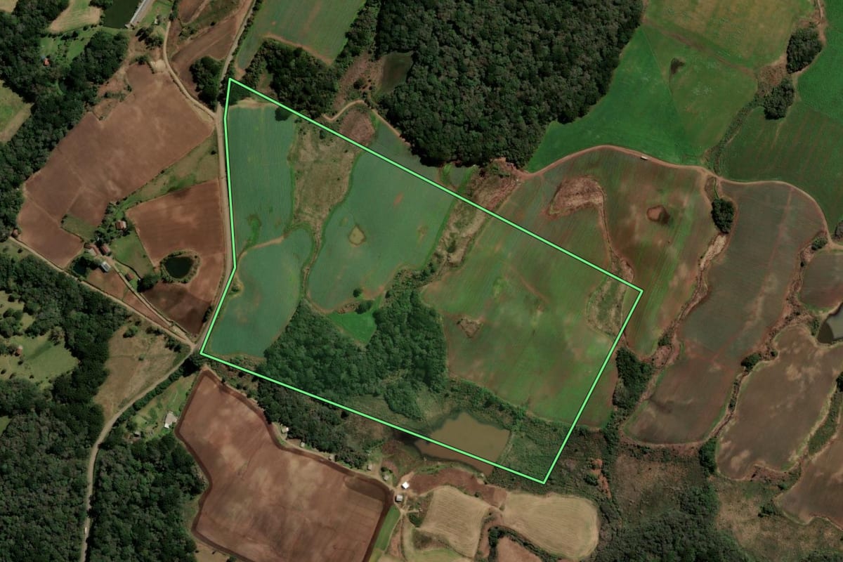 Imagem de satélite do imóvel rural em Caxias do Sul (RS), com o contorno declarado no CAR desenhado por cima.