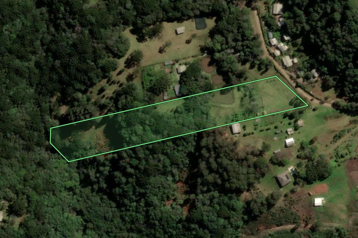 Imagem de satélite do imóvel rural em Caxias do Sul (RS), com o contorno declarado no CAR desenhado por cima.