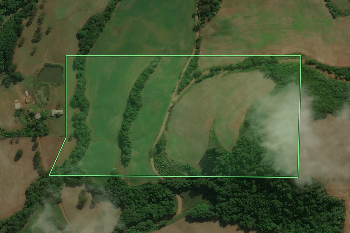 Imagem de satélite do imóvel rural em Centenário (RS), com o contorno declarado no CAR desenhado por cima.