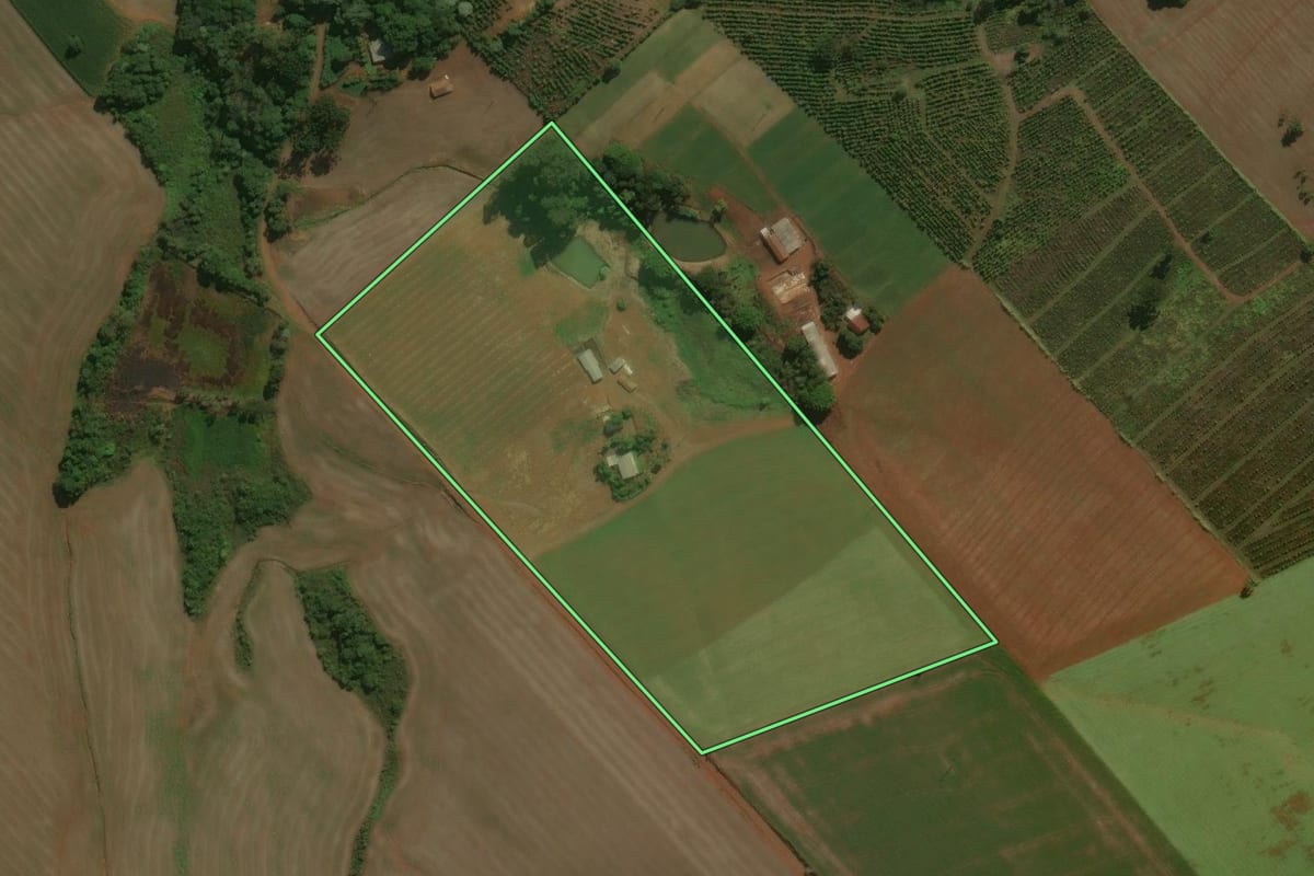 Imagem de satélite do imóvel rural em Centenário (RS), com o contorno declarado no CAR desenhado por cima.