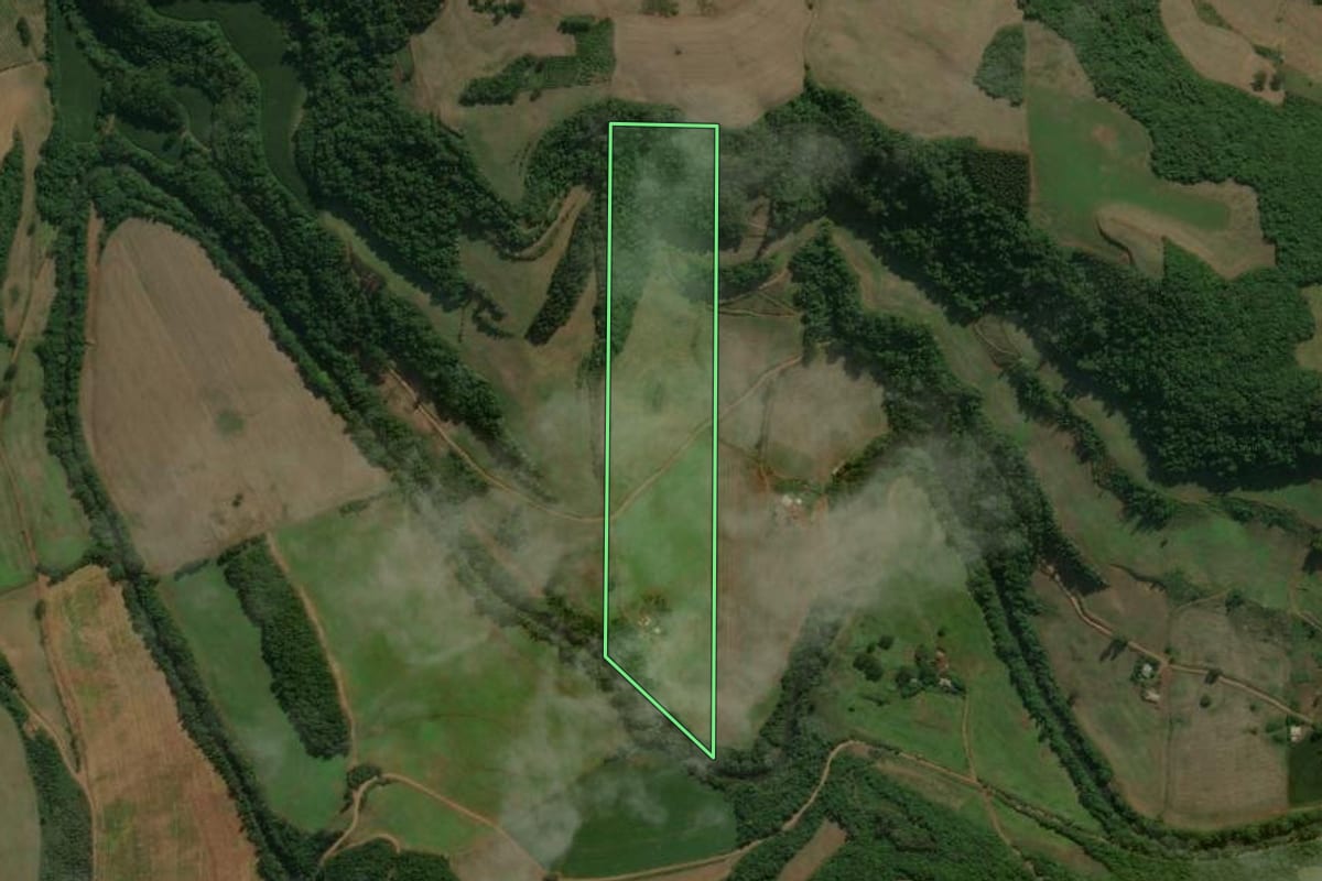 Imagem de satélite do imóvel rural em Centenário (RS), com o contorno declarado no CAR desenhado por cima.
