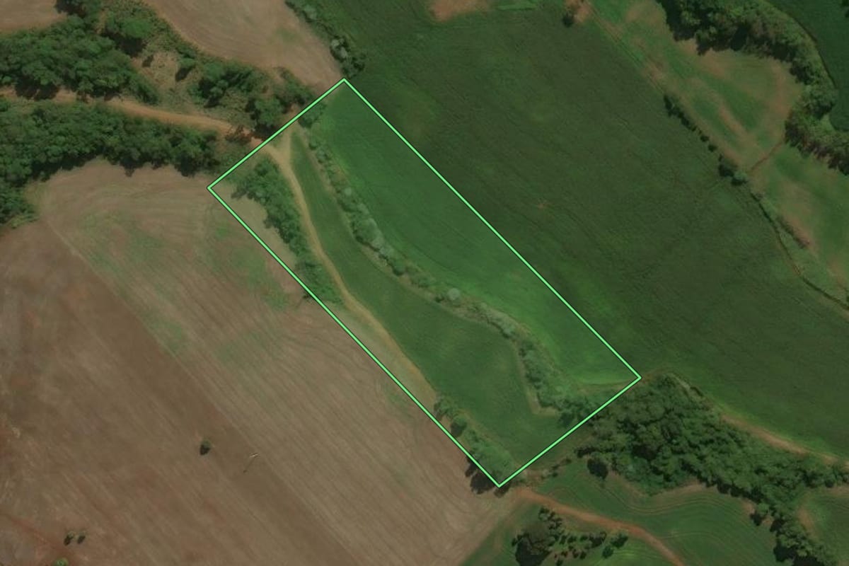 Imagem de satélite do imóvel rural em Centenário (RS), com o contorno declarado no CAR desenhado por cima.