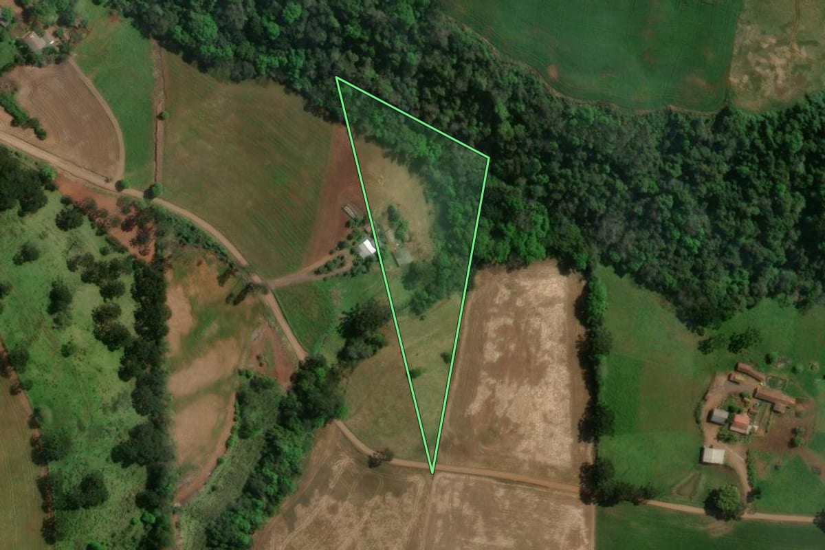 Imagem de satélite do imóvel rural em Centenário (RS), com o contorno declarado no CAR desenhado por cima.
