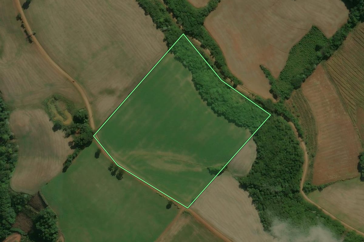 Imagem de satélite do imóvel rural em Centenário (RS), com o contorno declarado no CAR desenhado por cima.