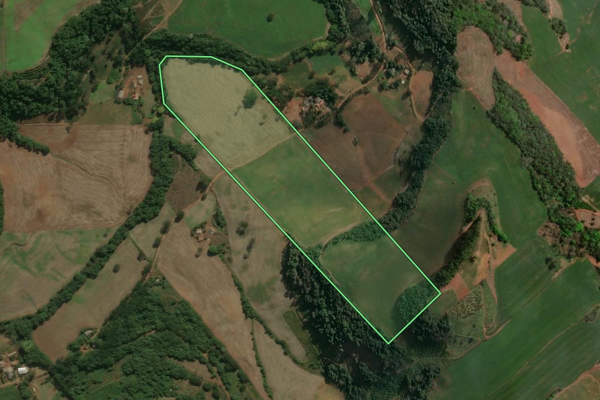 Imagem de satélite do imóvel rural em Centenário (RS), com o contorno declarado no CAR desenhado por cima.