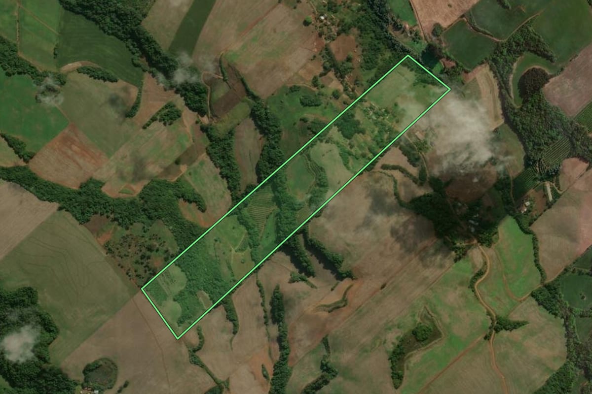 Imagem de satélite do imóvel rural em Centenário (RS), com o contorno declarado no CAR desenhado por cima.