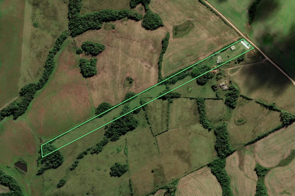 Imagem de satélite do imóvel rural em Cerrito (RS), com o contorno declarado no CAR desenhado por cima.