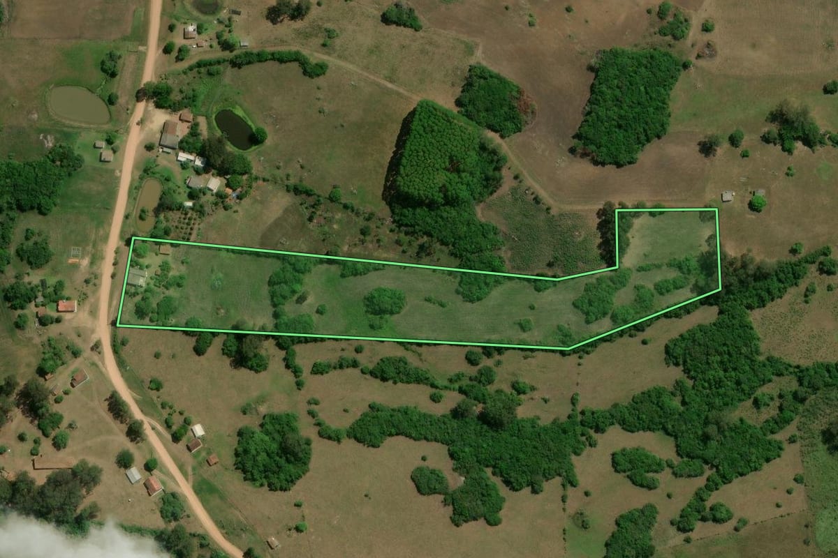 Imagem de satélite do imóvel rural em Cerrito (RS), com o contorno declarado no CAR desenhado por cima.