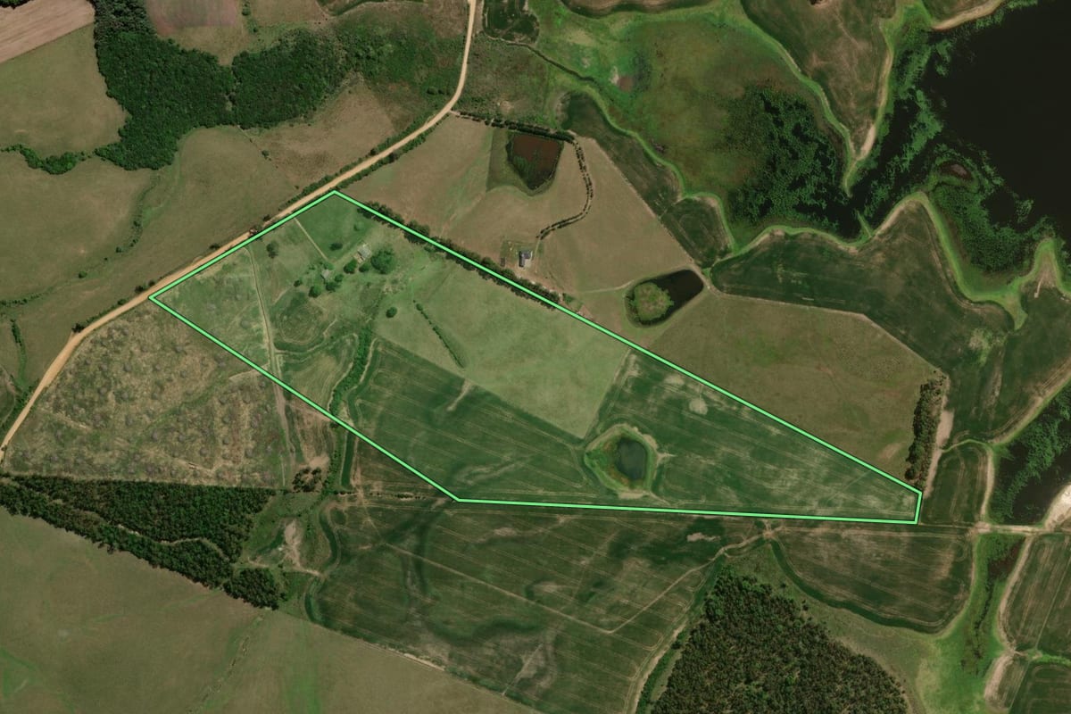 Imagem de satélite do imóvel rural em Cerrito (RS), com o contorno declarado no CAR desenhado por cima.