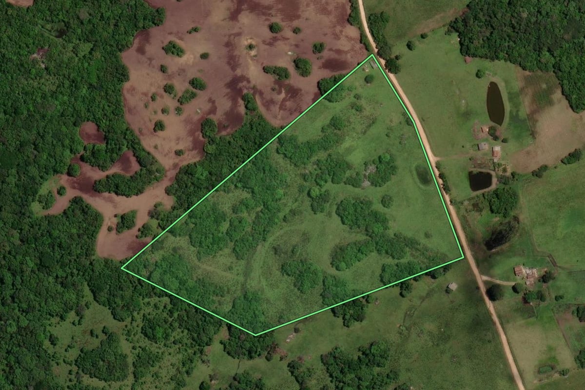 Imagem de satélite do imóvel rural em Cerrito (RS), com o contorno declarado no CAR desenhado por cima.