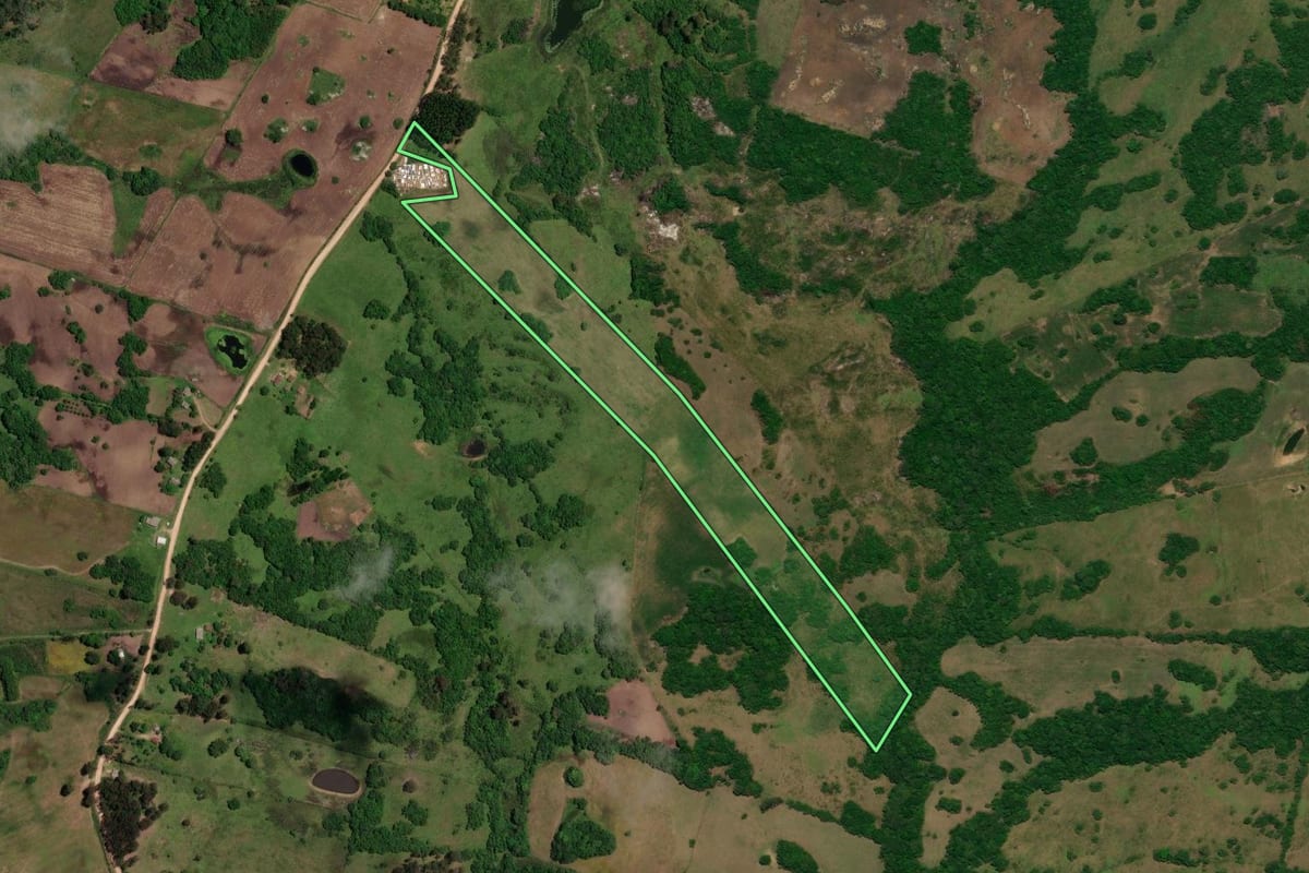 Imagem de satélite do imóvel rural em Cerrito (RS), com o contorno declarado no CAR desenhado por cima.