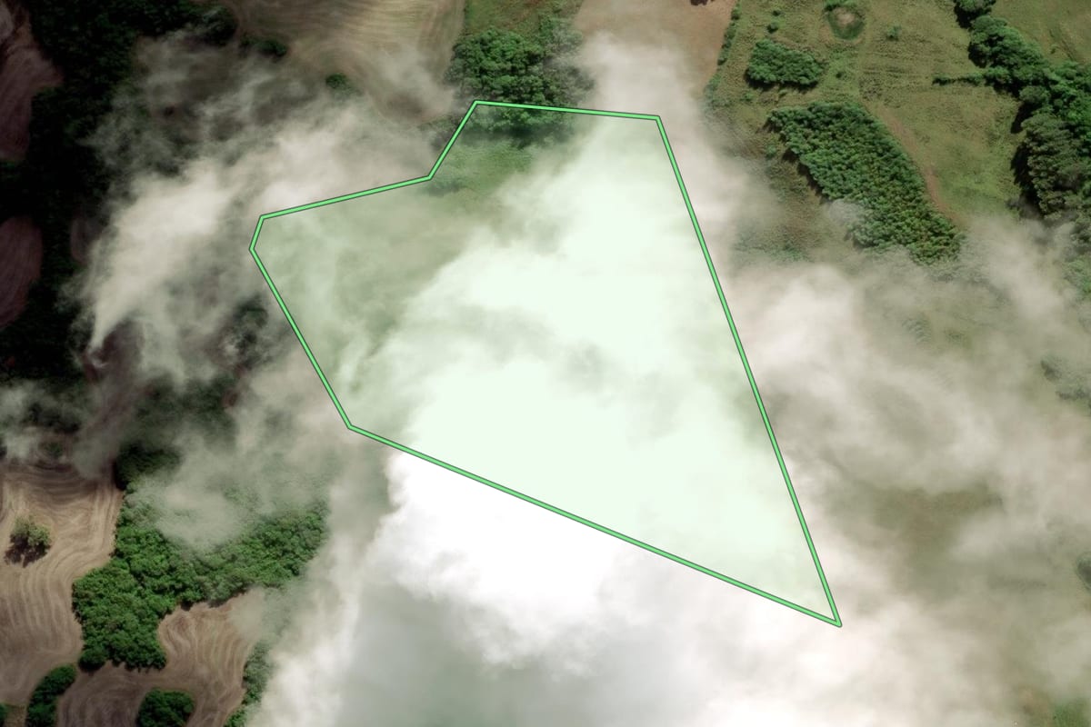 Imagem de satélite do imóvel rural em Cerrito (RS), com o contorno declarado no CAR desenhado por cima.