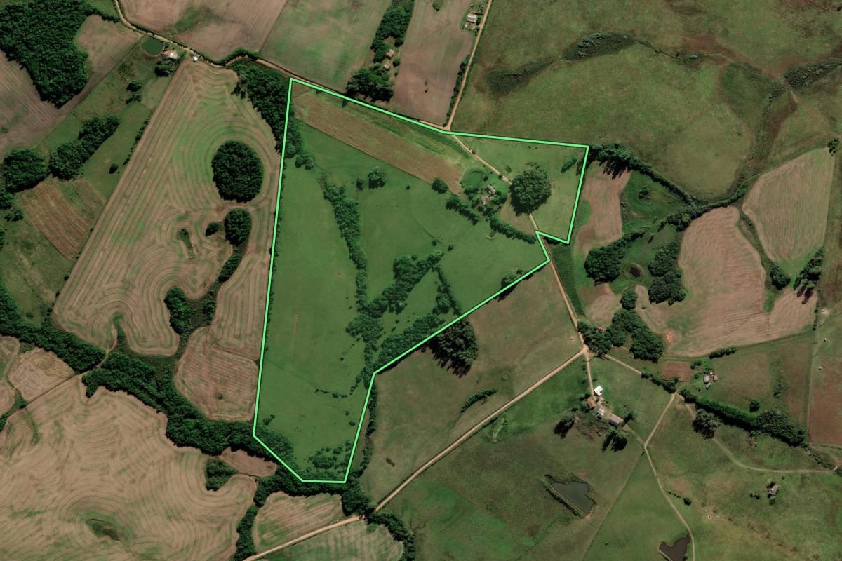 Imagem de satélite do imóvel rural em Cerrito (RS), com o contorno declarado no CAR desenhado por cima.
