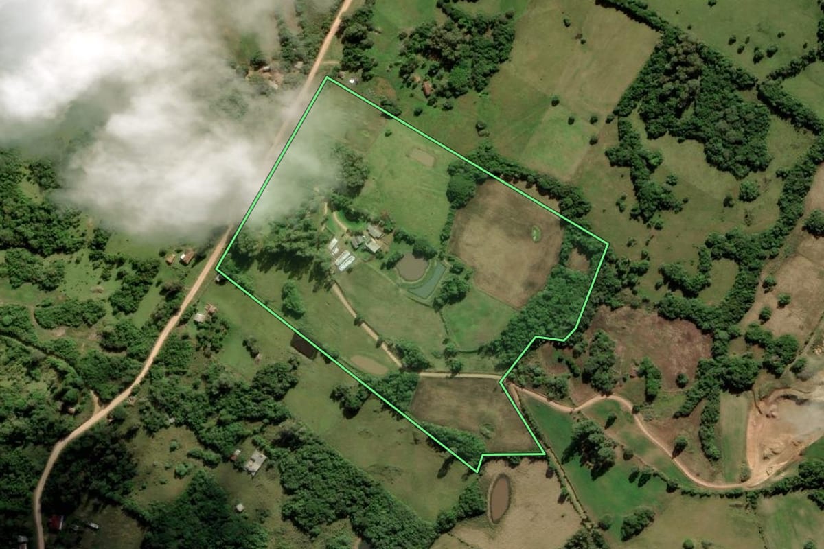 Imagem de satélite do imóvel rural em Cerrito (RS), com o contorno declarado no CAR desenhado por cima.