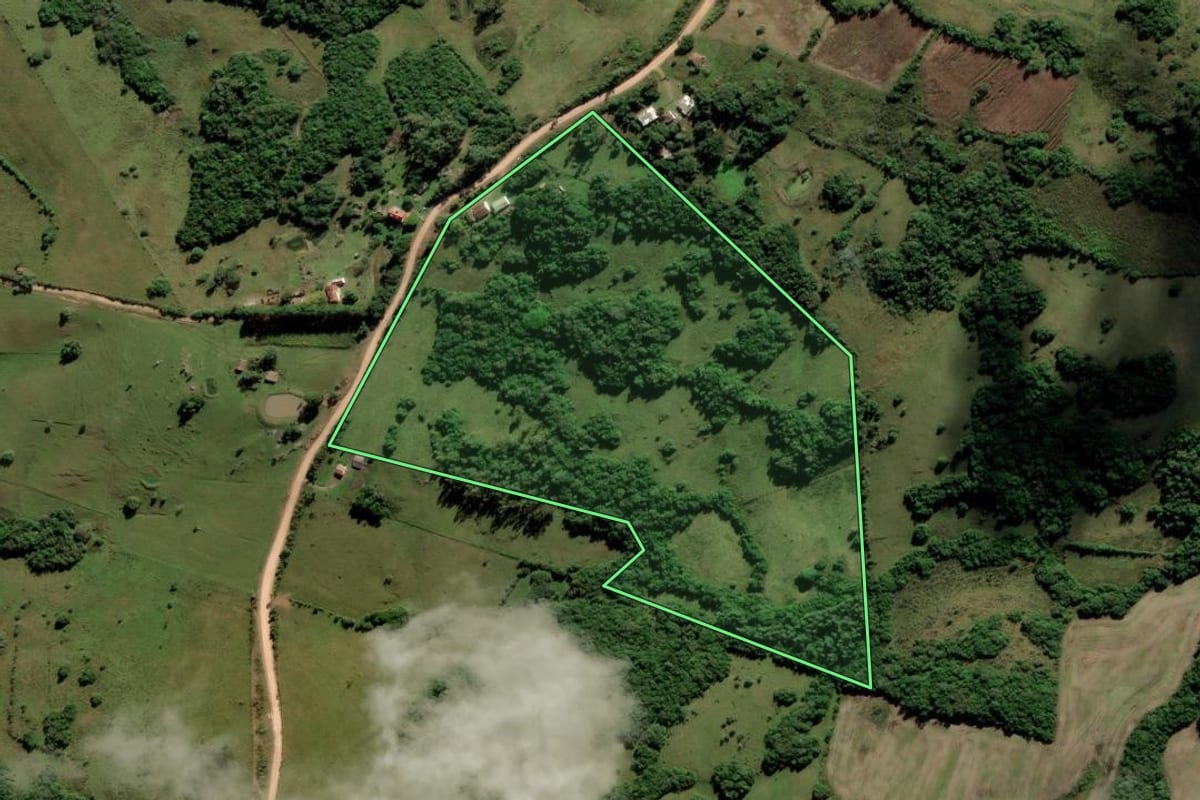 Imagem de satélite do imóvel rural em Cerrito (RS), com o contorno declarado no CAR desenhado por cima.