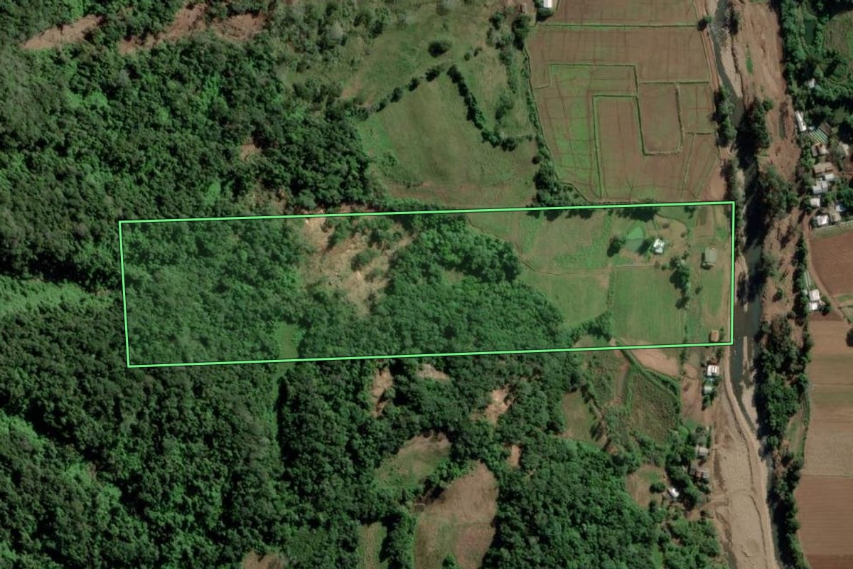 Imagem de satélite do imóvel rural em Cerro Branco (RS), com o contorno declarado no CAR desenhado por cima.