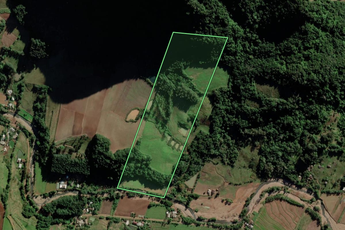 Imagem de satélite do imóvel rural em Cerro Branco (RS), com o contorno declarado no CAR desenhado por cima.