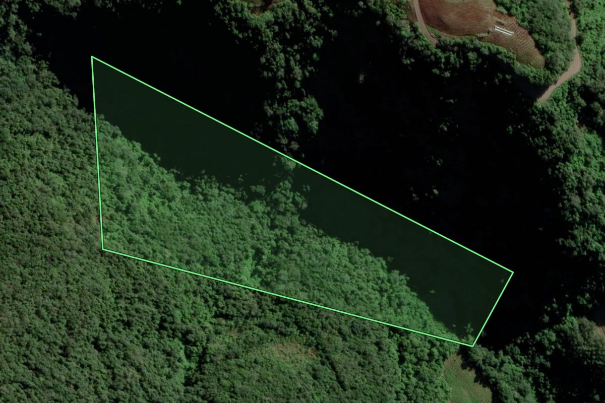 Imagem de satélite do imóvel rural em Cerro Branco (RS), com o contorno declarado no CAR desenhado por cima.