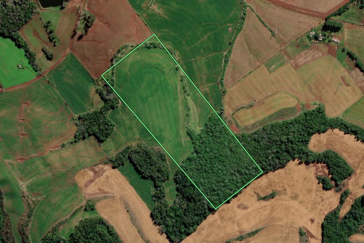 Imagem de satélite do imóvel rural em Cerro Grande (RS), com o contorno declarado no CAR desenhado por cima.