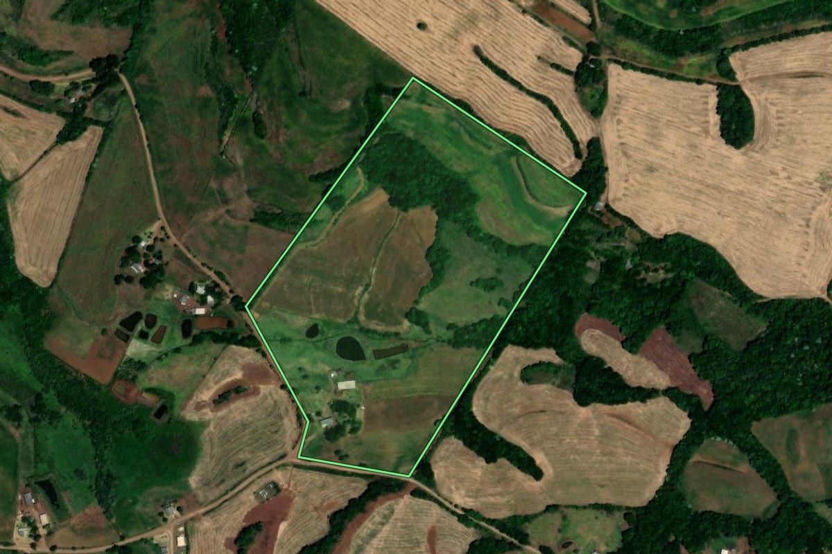Imagem de satélite do imóvel rural em Cerro Grande (RS), com o contorno declarado no CAR desenhado por cima.