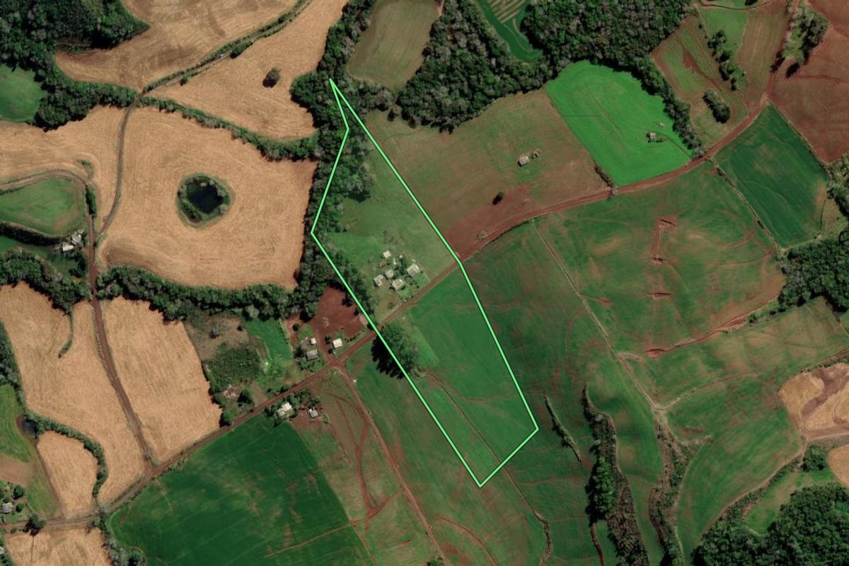 Imagem de satélite do imóvel rural em Cerro Grande (RS), com o contorno declarado no CAR desenhado por cima.