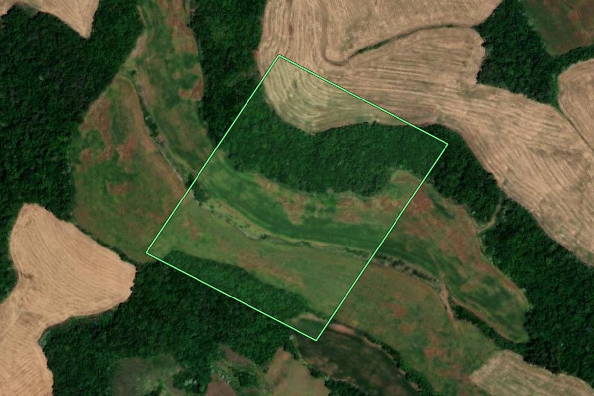 Imagem de satélite do imóvel rural em Cerro Grande (RS), com o contorno declarado no CAR desenhado por cima.