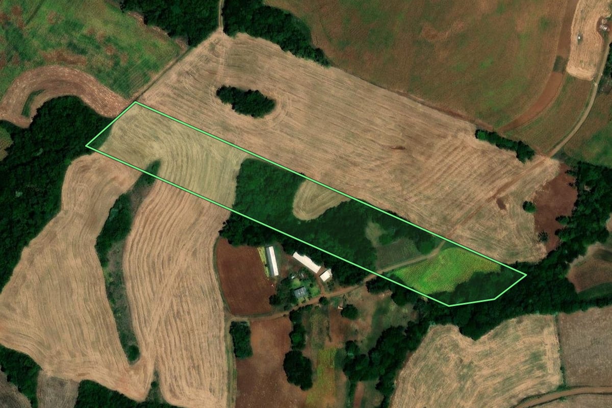 Imagem de satélite do imóvel rural em Cerro Grande (RS), com o contorno declarado no CAR desenhado por cima.