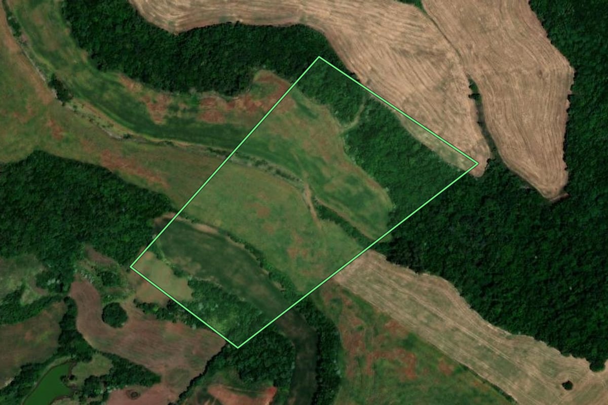 Imagem de satélite do imóvel rural em Cerro Grande (RS), com o contorno declarado no CAR desenhado por cima.
