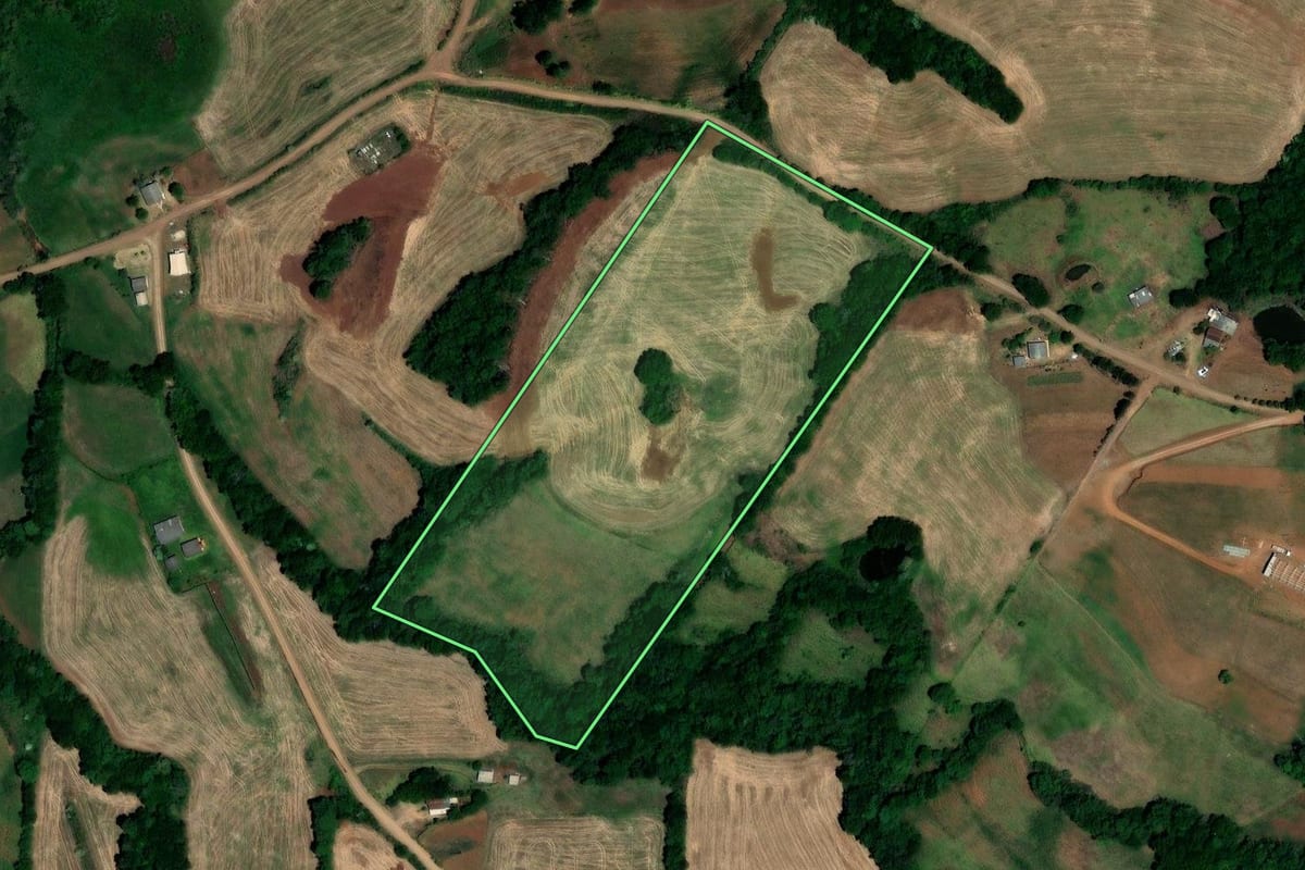 Imagem de satélite do imóvel rural em Cerro Grande (RS), com o contorno declarado no CAR desenhado por cima.