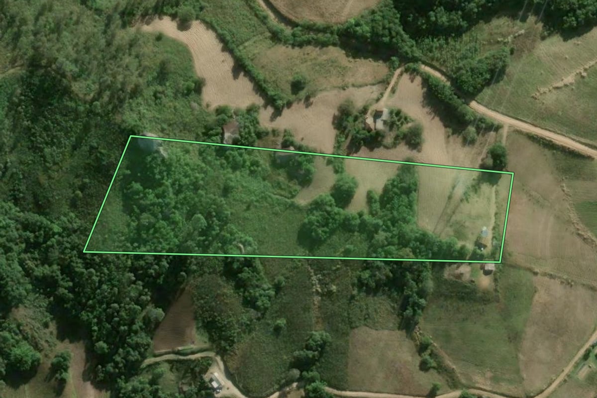 Imagem de satélite do imóvel rural em Cerro Grande do Sul (RS), com o contorno declarado no CAR desenhado por cima.