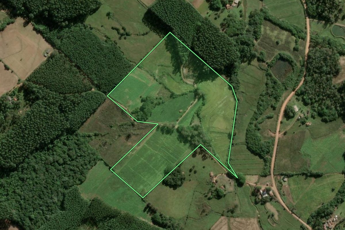 Imagem de satélite do imóvel rural em Cerro Grande do Sul (RS), com o contorno declarado no CAR desenhado por cima.