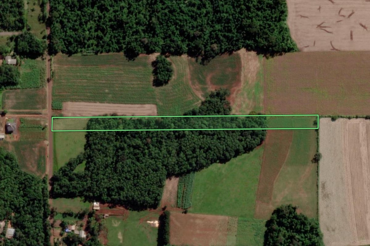 Imagem de satélite do imóvel rural em Cerro Largo (RS), com o contorno declarado no CAR desenhado por cima.