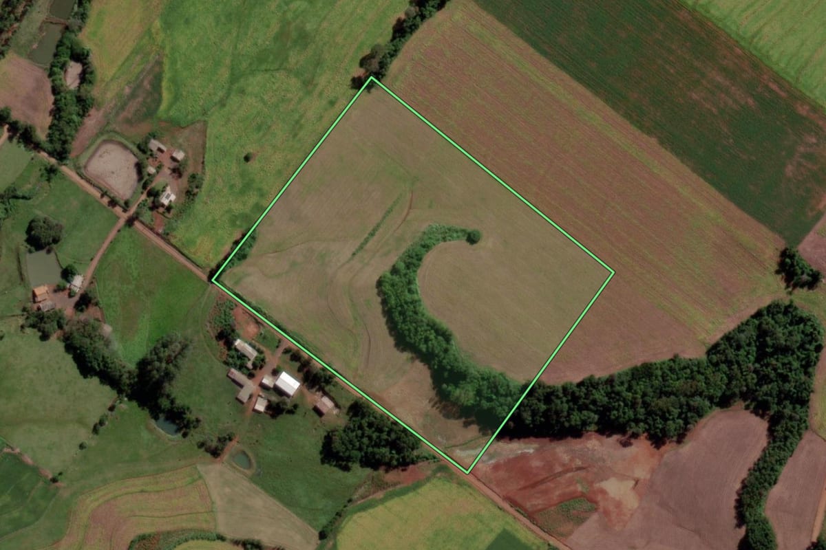 Imagem de satélite do imóvel rural em Cerro Largo (RS), com o contorno declarado no CAR desenhado por cima.