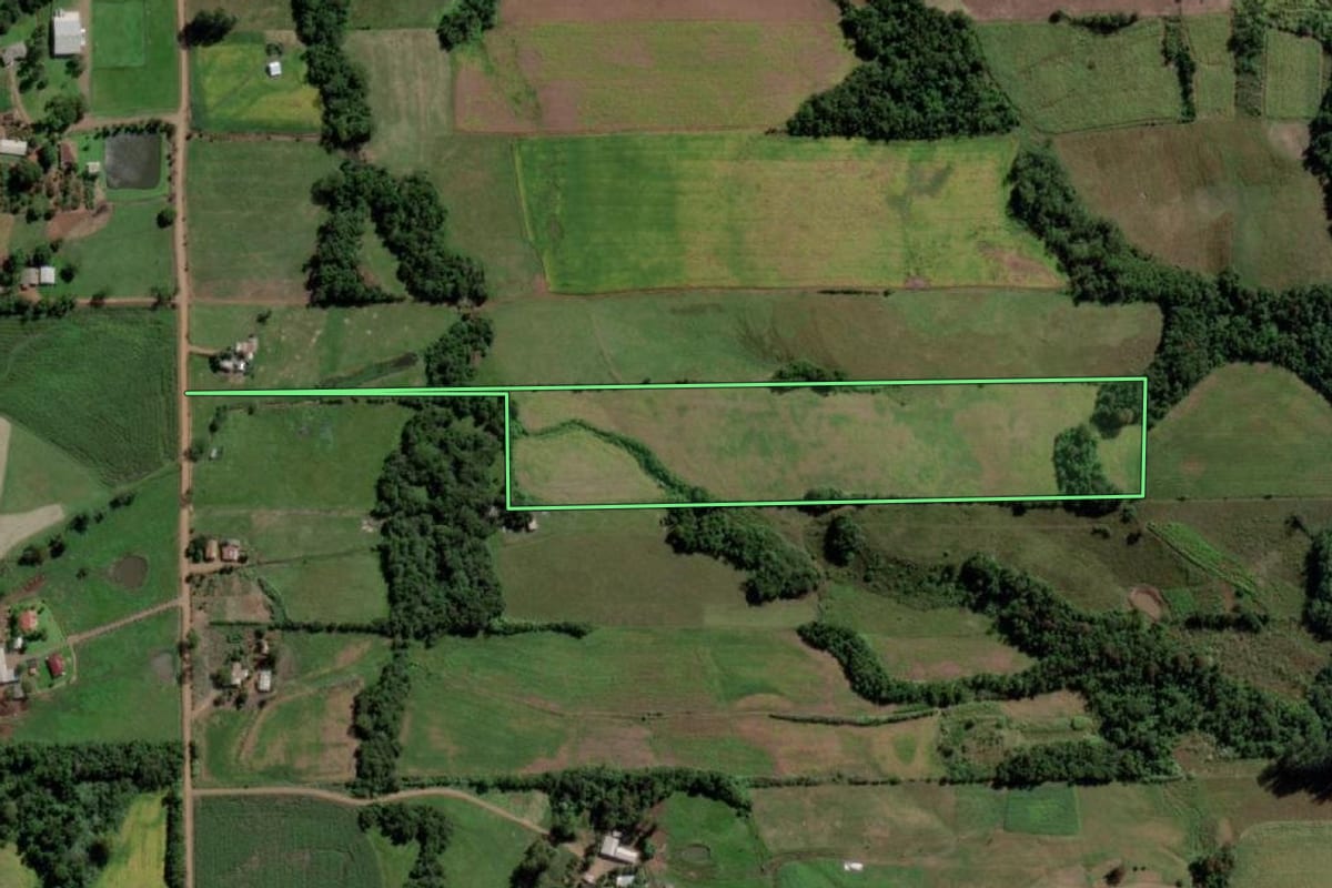 Imagem de satélite do imóvel rural em Cerro Largo (RS), com o contorno declarado no CAR desenhado por cima.