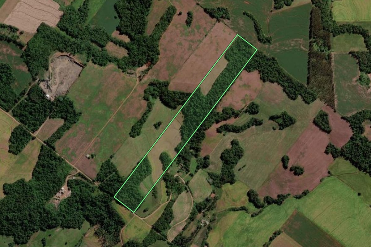 Imagem de satélite do imóvel rural em Cerro Largo (RS), com o contorno declarado no CAR desenhado por cima.