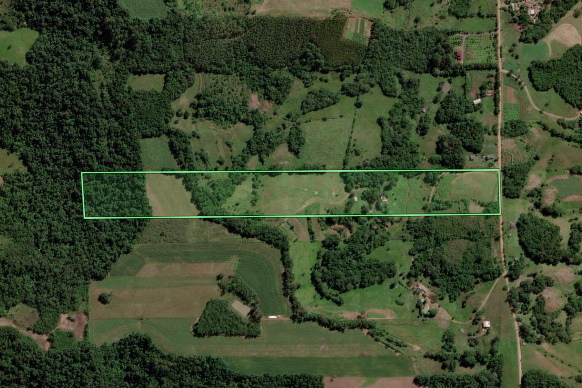 Imagem de satélite do imóvel rural em Cerro Largo (RS), com o contorno declarado no CAR desenhado por cima.