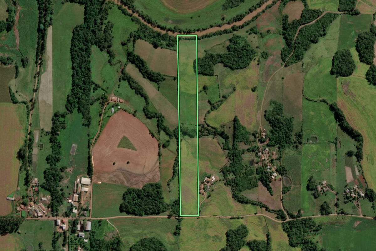 Imagem de satélite do imóvel rural em Cerro Largo (RS), com o contorno declarado no CAR desenhado por cima.