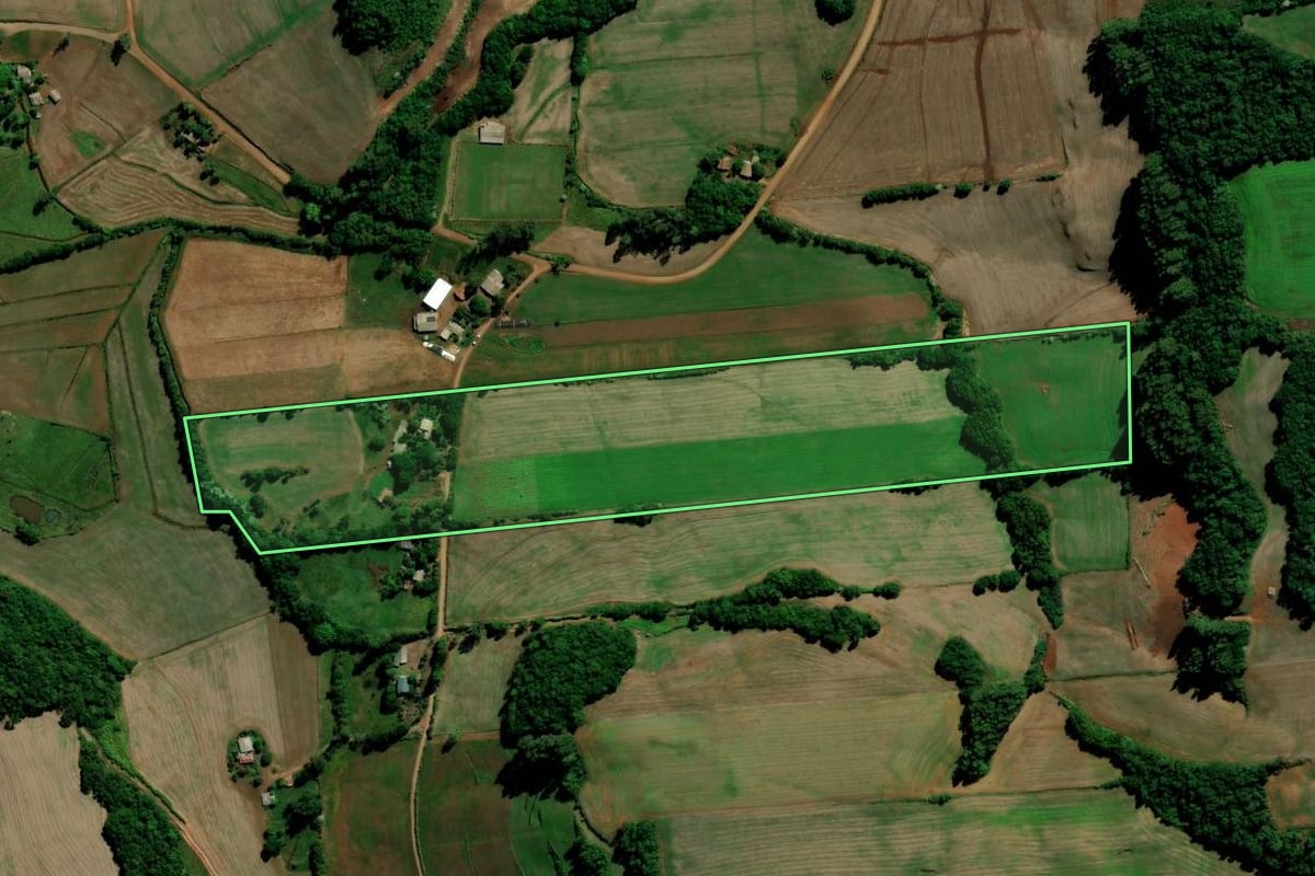 Imagem de satélite do imóvel rural em Chapada (RS), com o contorno declarado no CAR desenhado por cima.