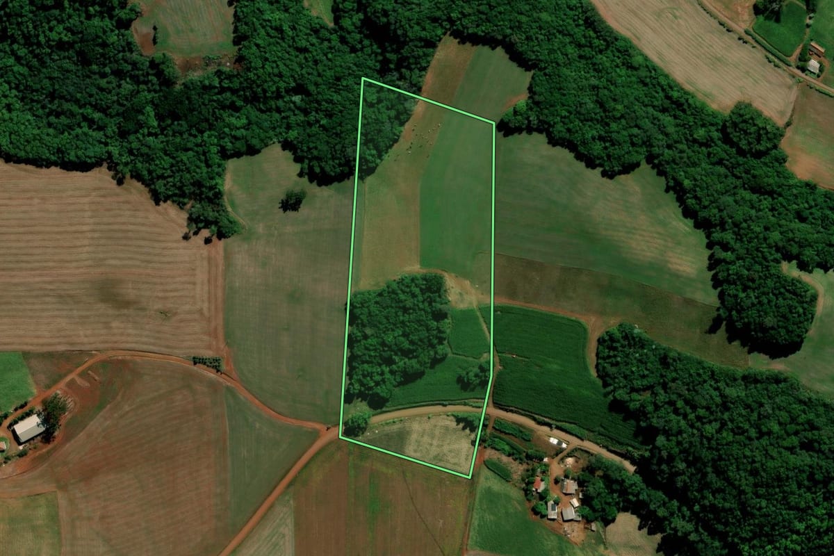 Imagem de satélite do imóvel rural em Chapada (RS), com o contorno declarado no CAR desenhado por cima.