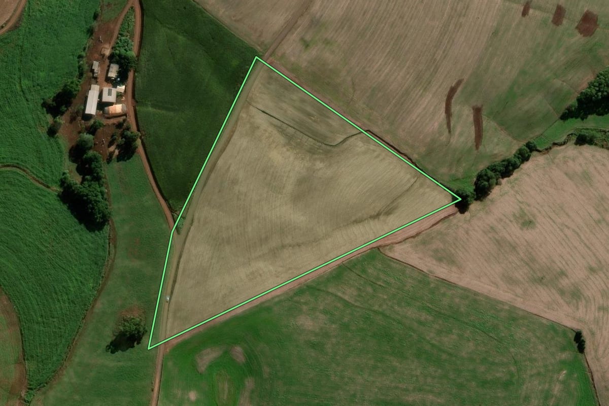 Imagem de satélite do imóvel rural em Chapada (RS), com o contorno declarado no CAR desenhado por cima.
