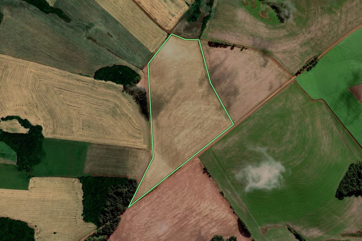 Imagem de satélite do imóvel rural em Chapada (RS), com o contorno declarado no CAR desenhado por cima.