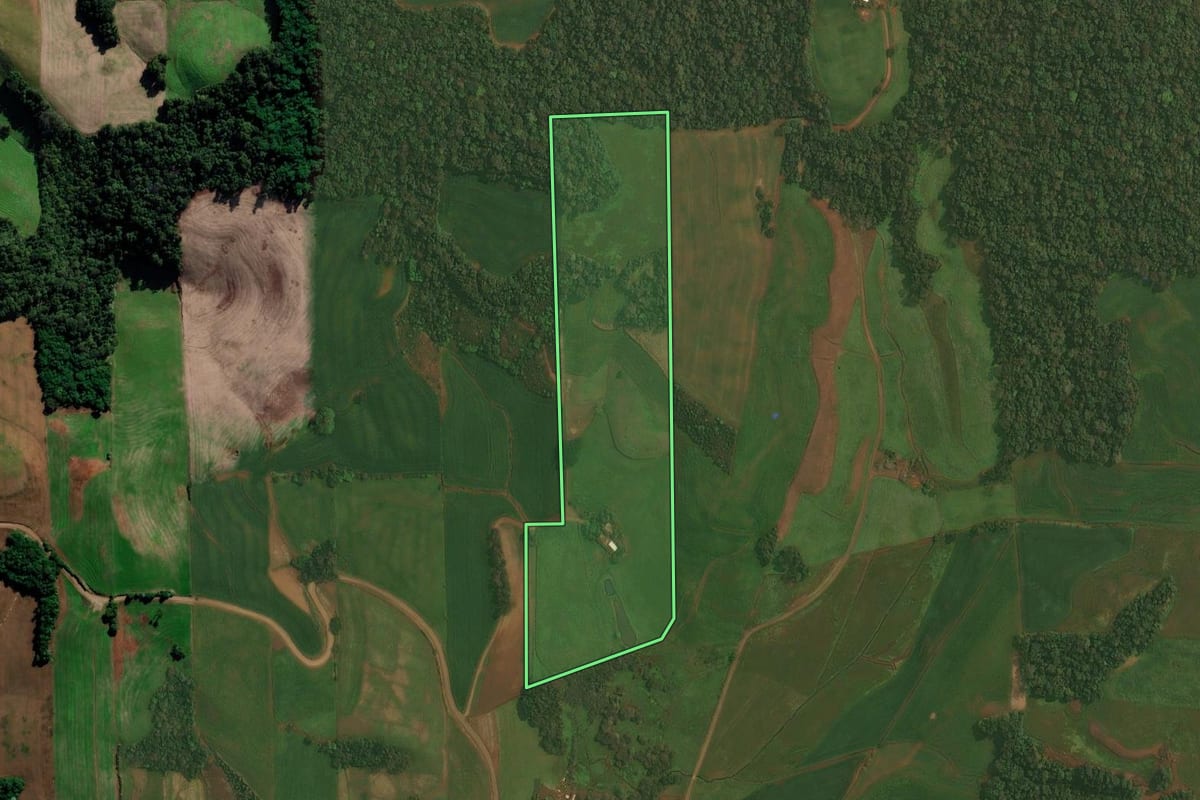 Imagem de satélite do imóvel rural em Chapada (RS), com o contorno declarado no CAR desenhado por cima.